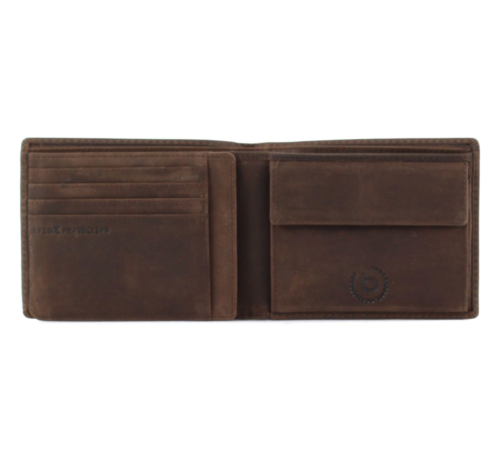 bugatti Hunter RFID Coin Wallet with Flap Metal Logo 8CC Brown
