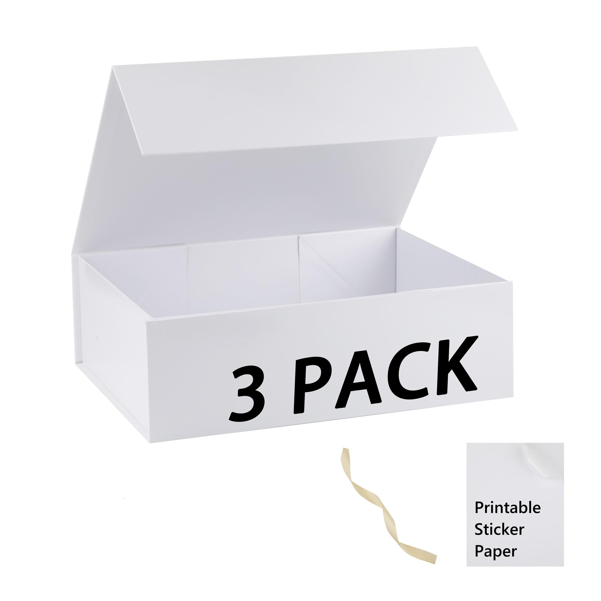 MUMUPACK White Gift Box,19x16x6 Extra Large Gift Boxes With Lids For Presents Includes Ribbon And Diy Printable Sticker Paper,Bridesmaid Proposal Box,Magnetic Gift Box For Birthday,Wedding,Graduation