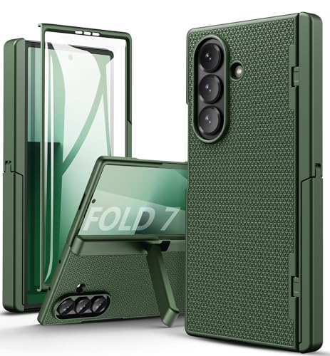 SSLOTSCASE for Samsung Galaxy Z Fold 7 Slim Case with Stand & Hinge Protection & Screen Protector, Support Wireless Charging, Men Women Rugged Protective Case Cover for Samsung Z Fold 7 5G 2025, Green