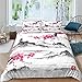 Bedding Housse de Couette 140x200 avec 1 Taie d'oreiller 65x65 Peinture à L'Encre Fleurs De Cerisier Parure de lit pour garçons filles enfants salle de jeu décor cadeau jeune moderne housse de couette