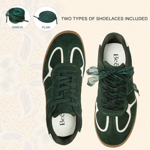 Image of Casual Sneakers for Women Lace Detail Elegant Ribbon Lace-Up Fashion Sneakers with Leather Upper Memory Foam Insole and Trendy Casual Shoes for Women