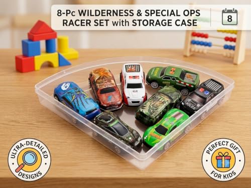Image of Small Pull Back Toy Cars | Pull Back Mechanism, Ages 2 and Above, Assorted Colours, Police & Race Cars, Indoor Play