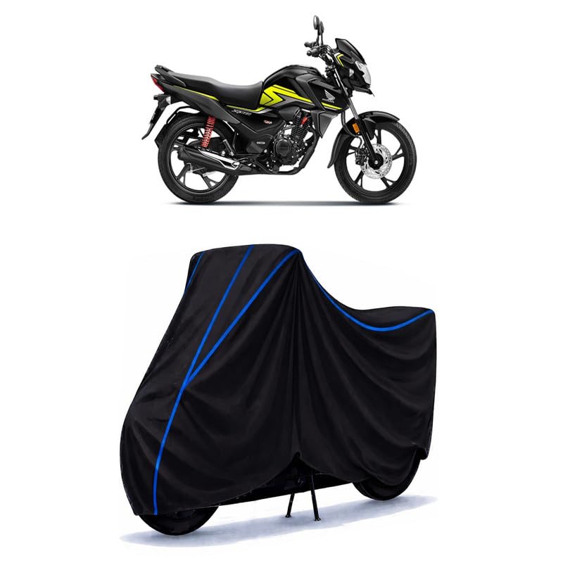 Image of Bike Cover Compatible with Honda SP 125 Drum | Water Resistant Universal Rain Cover | UV, Dust & Scratch Protection | All Weather | Black Blue Piping with Elastic
