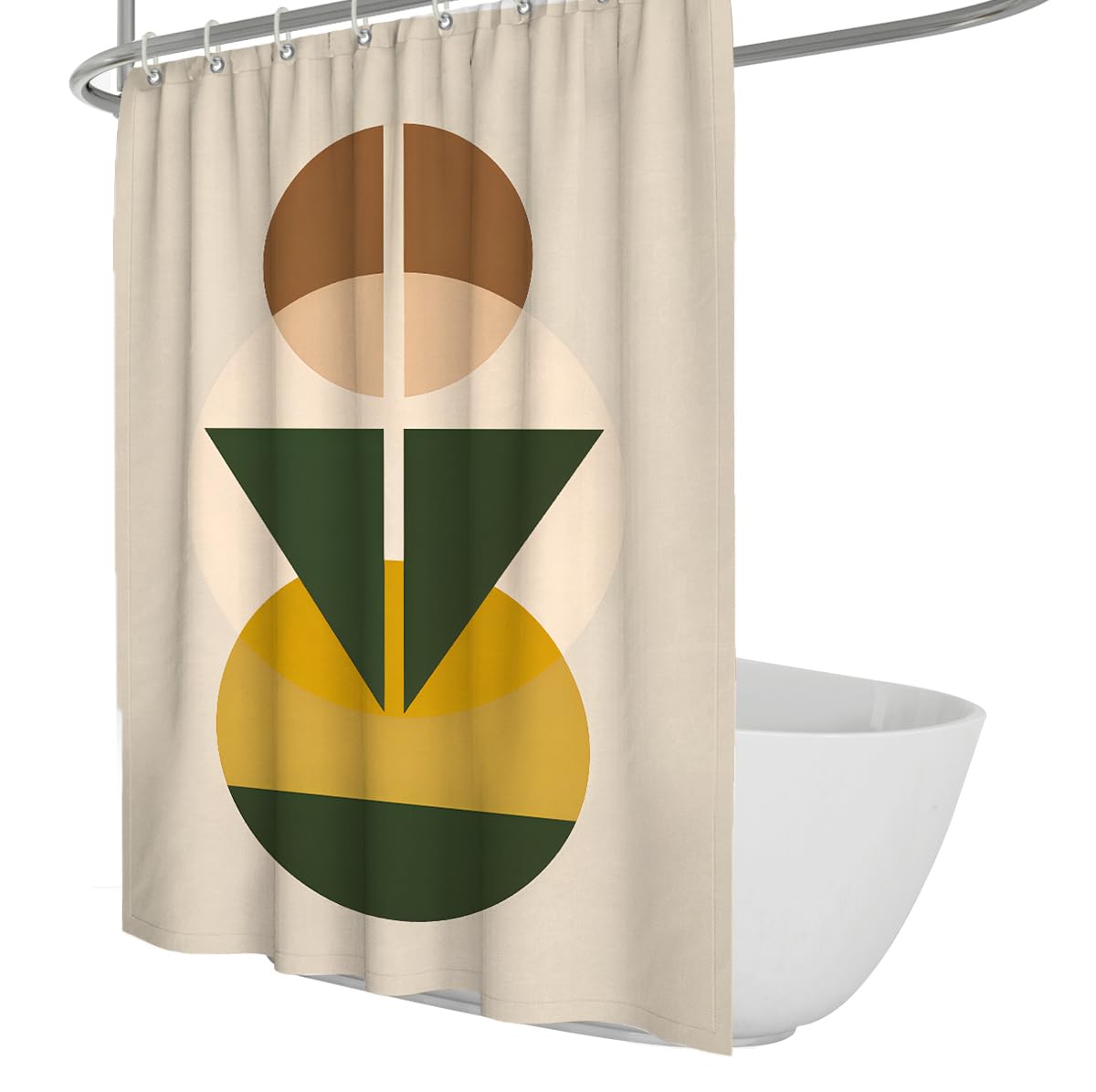 UIRINGART Boho Shower Curtains W180xL200cm Abstract Geometric Triangle Semicircle Brown Yellow Green Cream Totem Mildew Mould Resistant Polyester Fabric Bathroom Curtain