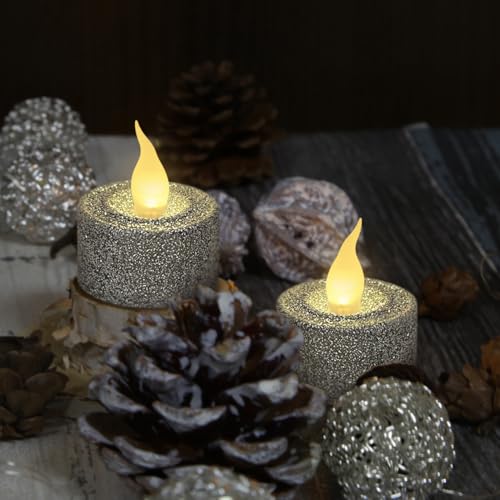 Image of FURORA LIGHTING Silver Glitter Flameless Tealights - 1.45 inch W x 1.57 inch H, 12-Pack, Batteries Included