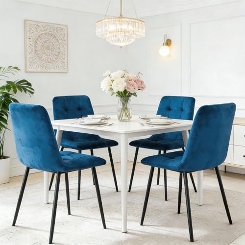 YLGJ&TIDY Esszimmerstühle 4er Set, Samt Esszimmer Stuhl, Samtstühle mit Dicker Polsterung，Metallbeine, Stühle für Essbereich, Wohnzimmer und Schlafzimmer, bis 150 kg belastbar, Blau