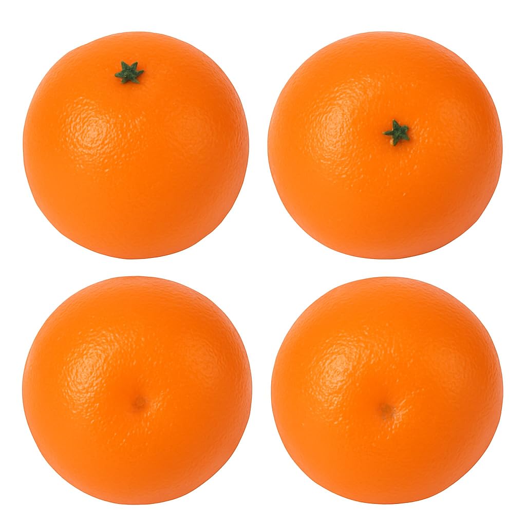 AKORD Pack of 4 Artificial Oranges - Shatter-proof Foam Decorative Fruit for Home and Kitchen Displays