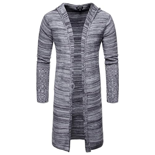 Mens Casual Long Open Front Cardigan Cable Ribbed Knitted Sweaters Trendy Lightweight Hooded Knitted Cardigans