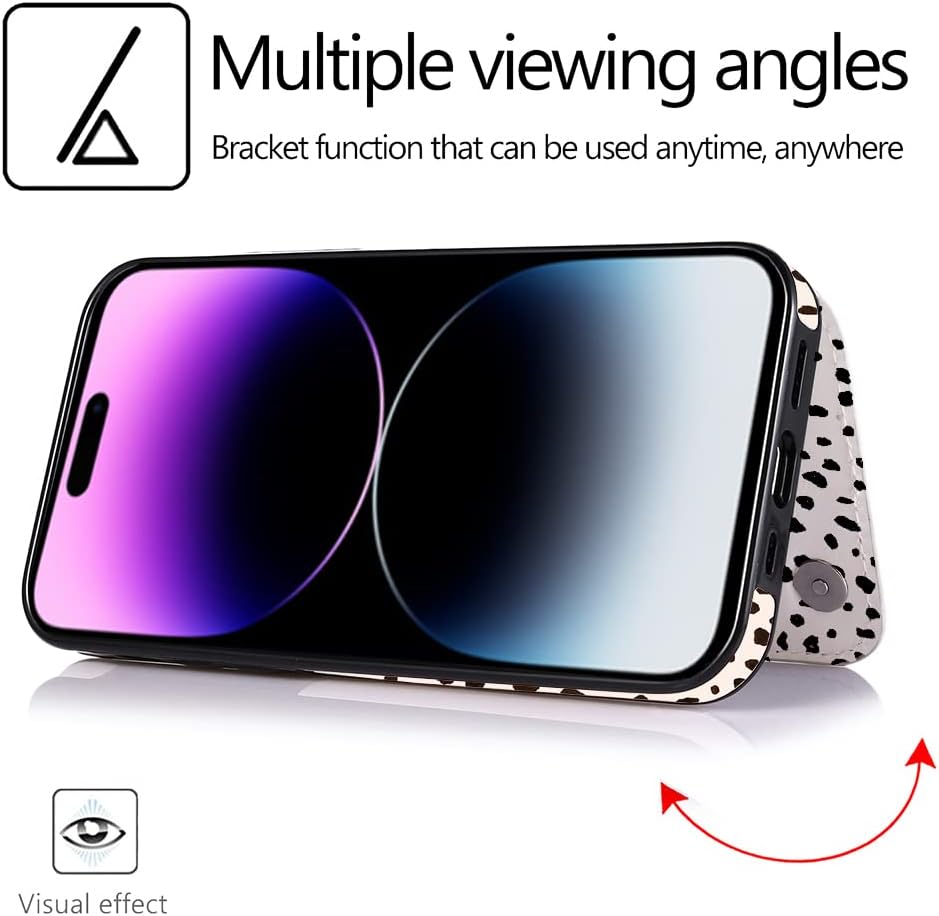 uCOLOR Compatible with iPhone 14 Pro Max 6.7" Wallet Case with Card Holder Folio Flip PU Leather Kickstand Card Slots Double Magnetic Clasp and RFID Blocking Cover 6.7 Inch (Almond Latte Polka Dot) - Image 7