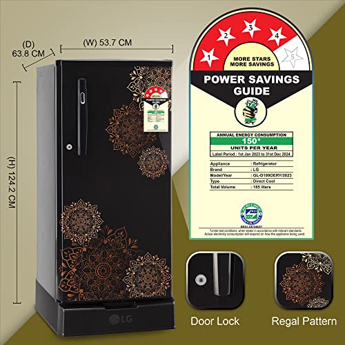 Image of LG 185 L 4 Star Direct-Cool Smart Inverter Compressor Single-Door Refrigerator Appliance (GL-D199OERY, Ebony Regal, Base stand with Drawer, 2023 Model)