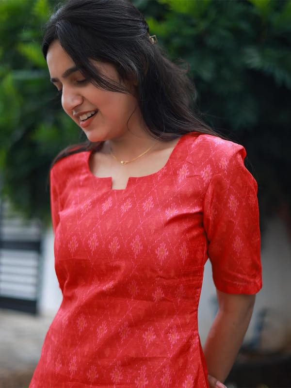 Image of Sun Fashion And Lifestyle Women's Red Chanderi Stitched Printed Kurti for Women