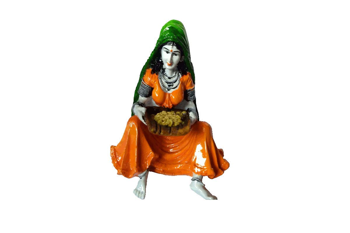 Puja Celebrations Traditional Handcrafted Rajasthani Lady with Winnow Showpiece for Home Decor Fibre Polyresine