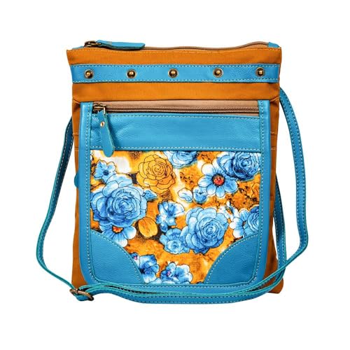 Myra Bag Crossbody Bag for Women - Western Upcycled Canvas & Leather Shoulder Handbag Denim