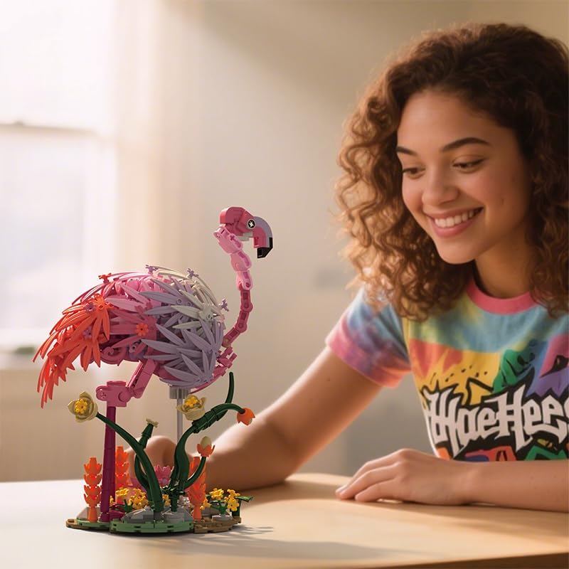 Pink Flamingo Animal Building Toy, Wild Animal Collectible Home Decor and Office Art, Learning Toy for Kids, Girls, and Boys Adults and Teens Age 8 10 12 14+ （516pcs）