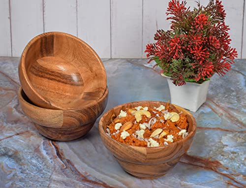 Edhas Handmade Round Acacia Wood Small Bowl For Serving Pasta And Almonds Or Cashew Set Of 3 Wood Bowl (6" X 6" X 2.75") #TOP4
