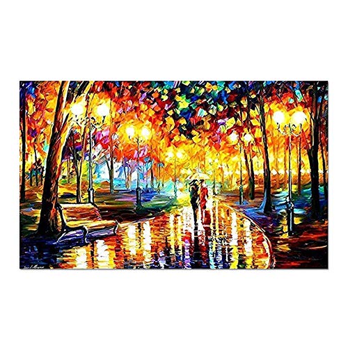 PRINTELLIGENT Down The Park Leonid Palette Knife Art Unframed Canvas Painting ( Small , Multicolour, 12x18 Inches).