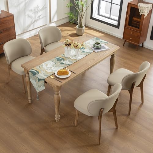 Image of YOUNIKE Dining Chairs Set of 4 Modern Kitchen Dining Room Chairs Khaki | Faux Leather Upholstered Armless Side Accent Chair with Back Wide Padded Seat Wooden Leg, Soft, Waterproof, Comfortable