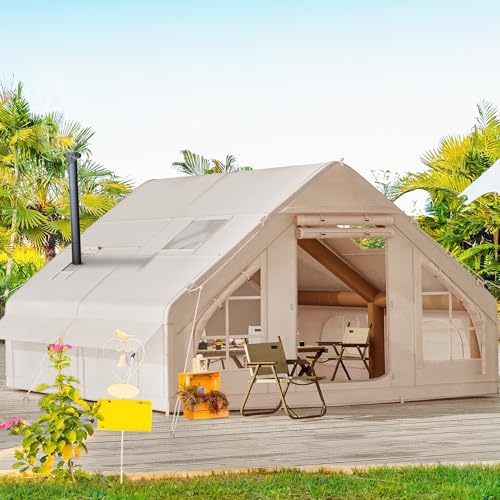 YITAHOME Inflatable Camping Tents, Blow Up Hot Tent with Pump and Stove Jack, Easy Setup with Explosion Proof Valve, Waterproof Oxford Air Glamping for Camping 4/6/8 Person