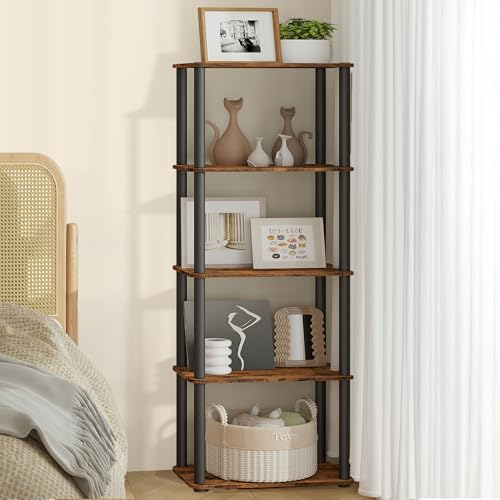 Reviews de Estante que Puedes Comprar On-line. 49 VASAGLE Estantería de Almacenamiento de 5 Niveles, Montaje Súper Rápido sin Herramientas, 23.8 x 38 x 139 cm, Marrón Rústico y Negro Tinta MLLS135K01
