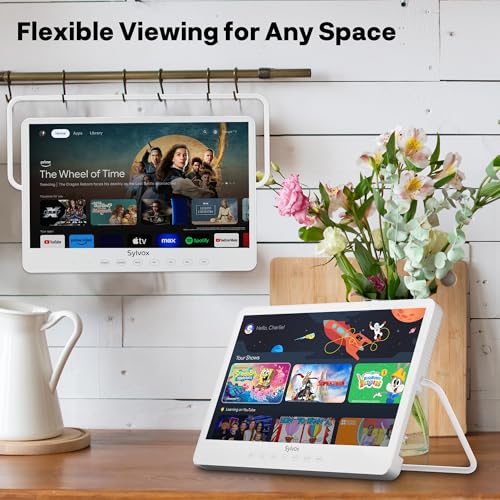 SYLVOX Smart Portable TV, 15.6'' Rechargeable Television 12V 10000mAh Battery Operated TV, IP66 Waterproof, Wireless, Google Assistant, Small Television for Bedroom Bathroom Kitchen Camping