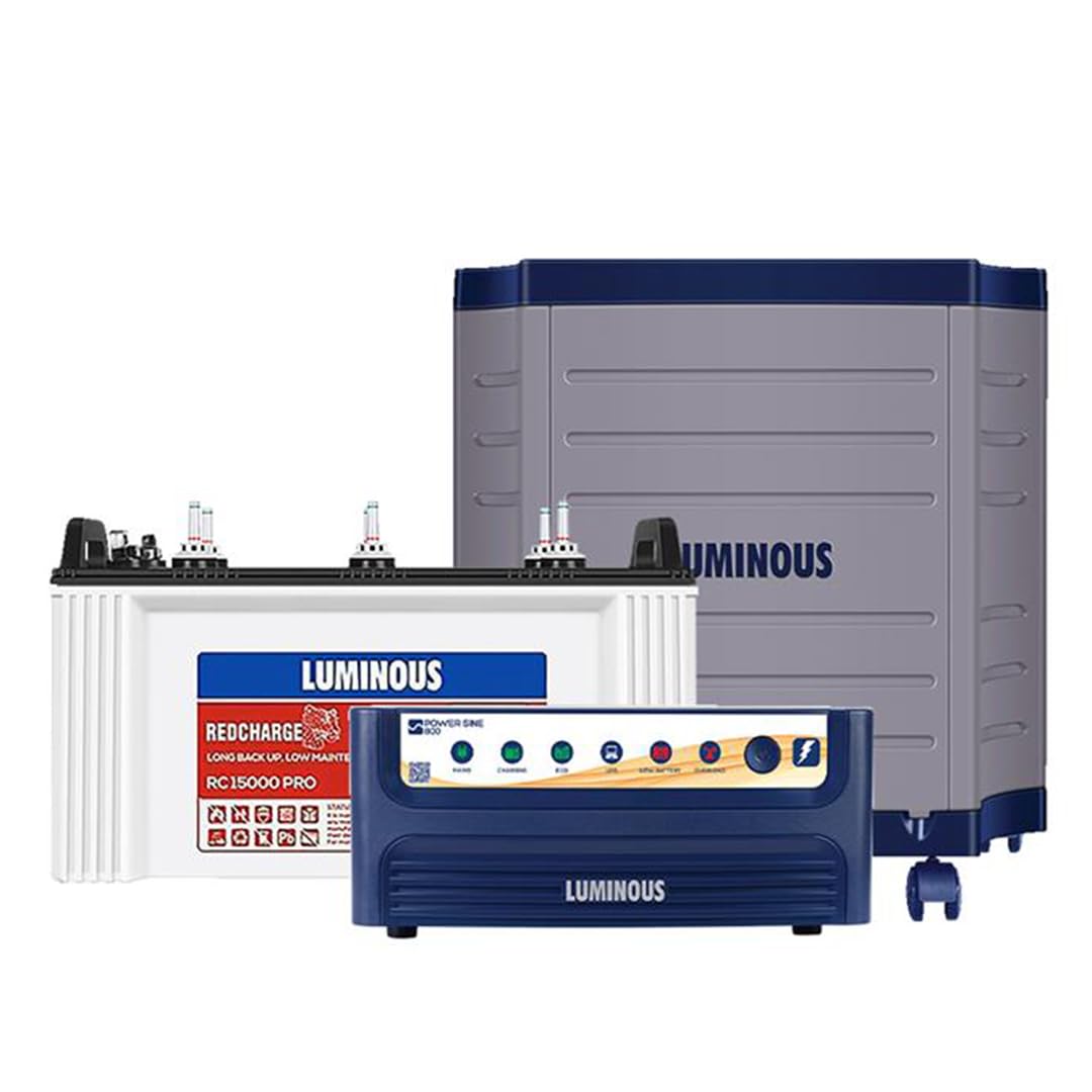 Luminous Inverter & Battery Combo (Power sine 800 Pure Sine Wave 700VA/12V Inverter with RC15000 PRO Short Tubular 120Ah Battery + Trolley) for Home, Office & Shops