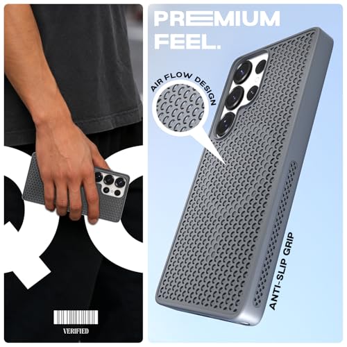 Image of Pikkme Back Cover for Samsung Galaxy S25 Ultra 5G | Honeycomb Cooling Design | Silicone Heat Dissipation | Mag-Safe Compatible | Shockproof Camera Protection Bumper Case (Grey)