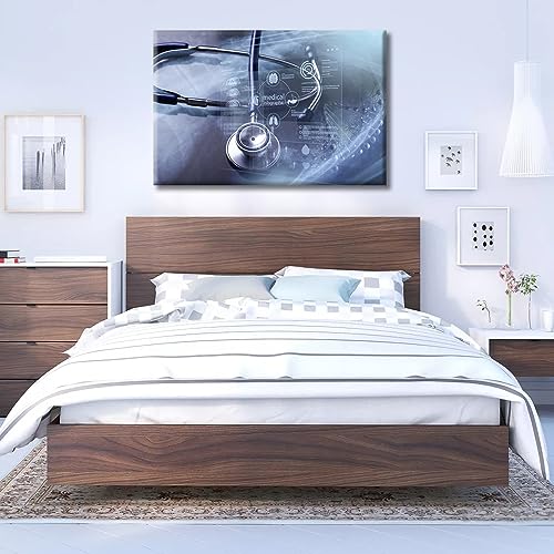 Image of Stethoscope Canvas Wall Art Stethoscope and Medical Wall Pictures Art Prints 1 Panels Medical Instrument Posters & Prints Giclee Print Stretched and Framed Ready to Hang (24 inch Wx36 H)