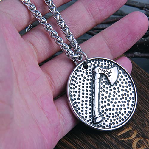 Collier Viking homme avec pendentif Valknut et hache nordique en acier inoxydable 50 cm