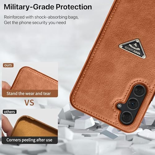 Image of Vaku Luxos Nyxen Back Cover Case for Samsung Galaxy A35 5G Premium Leather Stitched Soft Shockproof Protective TPU Phone Case Camera Screen Protector- Brown