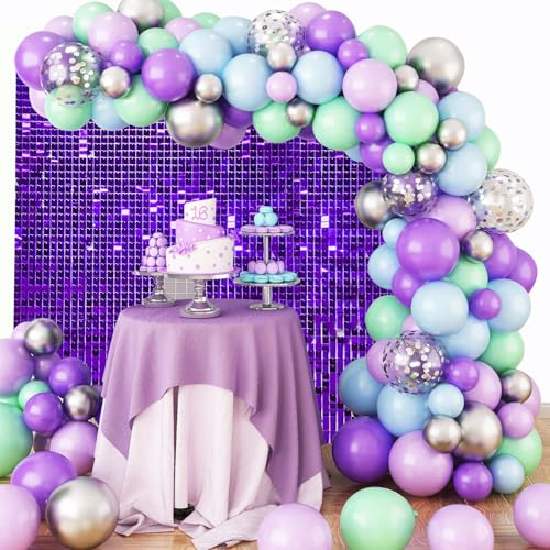 Image of Purple Shimmer Wall Backdrop,Shiny Sequins,24PCS Sequins Backdrop Decoration Panels, Glitter Bling Photo Background Decorations for Birthday Party Wedding Engagement Anniversary Graduation