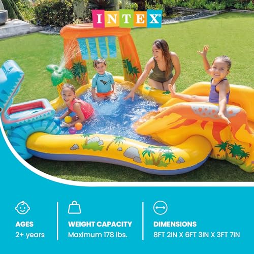 Intex 57444NP - Aufblasbarer Play Center Dinosaurier, Vinyl, Mehrfarbig, 249x191x109 cm