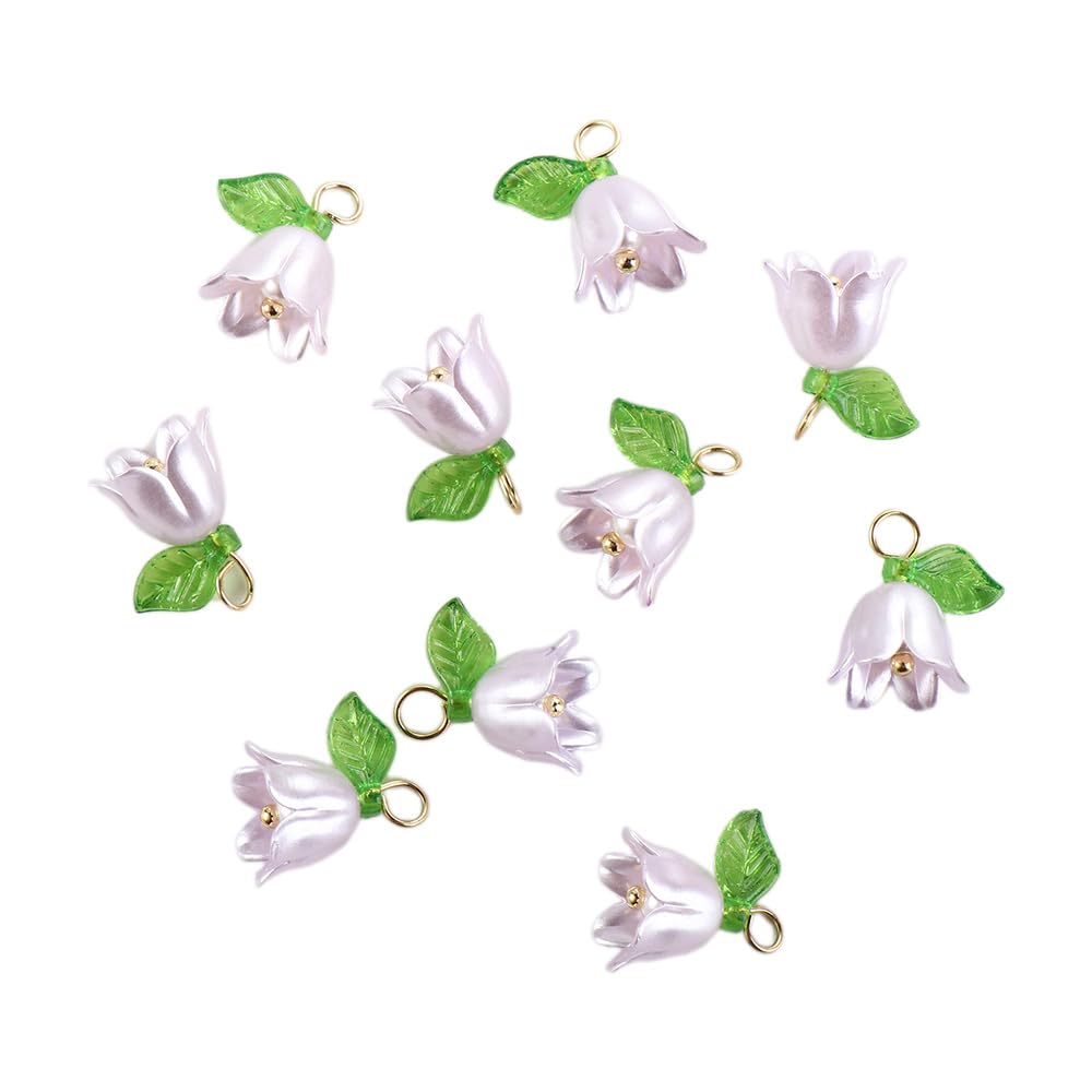 10Pcs Pearl Bell Orchid Beads Pendant, DIY Flower Beads Crafts Bracelet Making Kit for DIY Bracelet Key Chain Earring Jewelry Making(Light Purple)