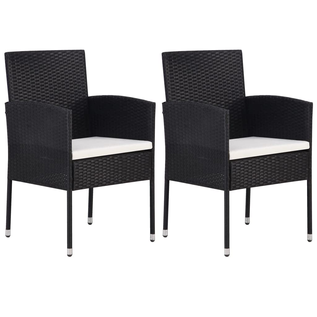 vidaXL Gartenstühle 2 STK., Gartenstuhl mit Kissen Stahlrahmen, Gartensessel Stuhl für Garten Balkon Terrasse, Sessel Stuhlset Gartenmöbel, Schwarz Poly Rattan