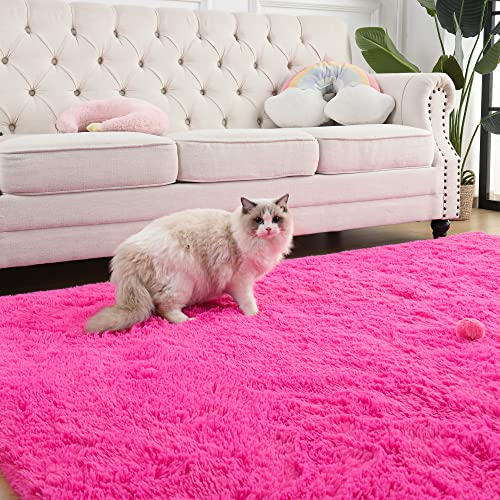 Foxmas Ultra Soft Fluffy Area Rugs For Bedroom Kids Room Plush Shaggy Nursery Rug Furry Throw Carpets Boys Girls, College Dorm Fuzzy Living Home Decorate Rug, 4Ft X 6Ft, Hot Pink #TOP3