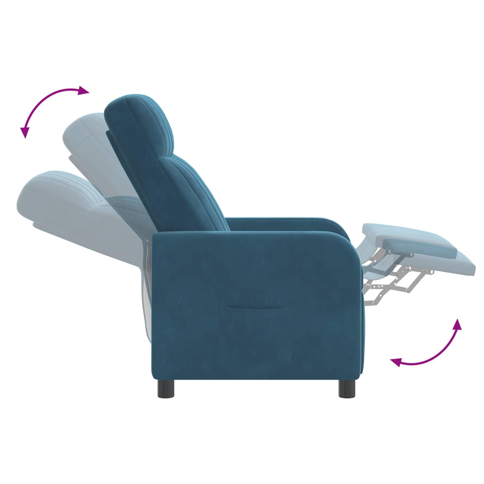 Sedia reclinabile regolabile in velluto blu