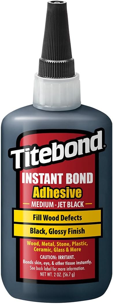 Instant Bond Medium CA Super Glue – Jet Black, Ethyl Cyanoacrylate Adhesive for Woodworking, Gap-Filling, 40-60 Second Set – 2 Oz. 8211