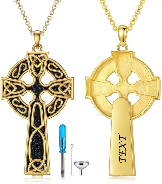 SOULMEET Celtic Cross Ashes Necklace for Men Women, Large Silver/Gold Irish Celtic Knot Cross Urn Locket for Ashes Keepsake Cremation Jewelry Gift for Loss Mommy Daddy