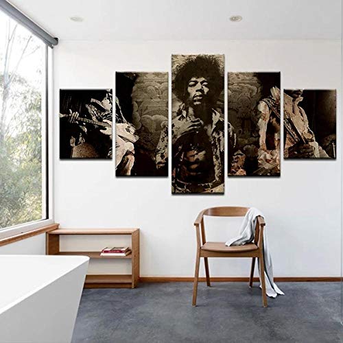 Tableau Jimi Hendrix en 5 pièces peinture murale sur toile intissée moderne encadrée pour salon