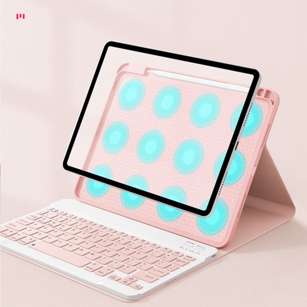 Étui clavier et souris pour iPad Air 2/Air 1, clavier tactile sans fil amovible, [texture de tissu] Couverture multi-angles avec porte-crayon, rose
