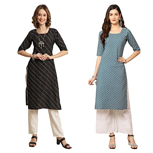 Image of Pinkmint Women's Crepe Digital Print Straight Kurta [Pack of 2]