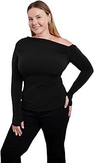 ترنديول بلوزة محبوكة بلون اسود للنساء مقاس كبير TBBAW25AF00013 مقاس كبير