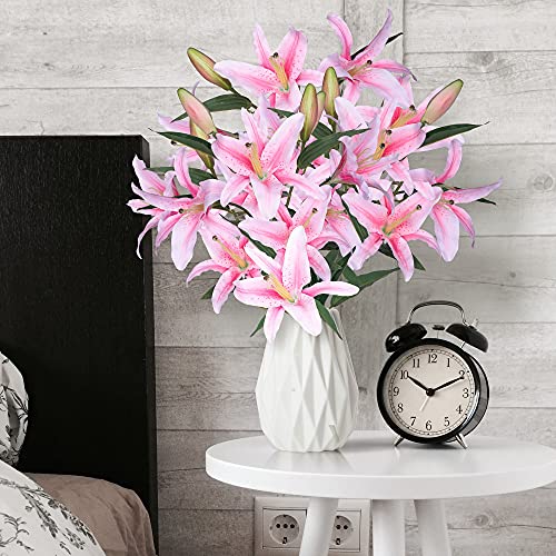 Grand Verde Lily Artificial Flowers Bulk Bouquet 30” Long Stems Dozen Blooming Silk Flower Heads Wedding Decoration Indoor Home Decor Diy Floral Crafts Table Centerpiece, 3Pcs (Pink) #TOP5