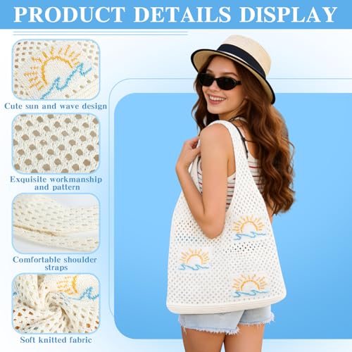 Bolso de playa de crochet tipo tote para mujer miniatura 5