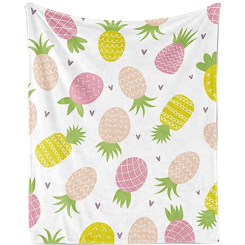 Pineapple Throw Blanket for Girls, Soft Cozy Pineapple Blanket for Fruit Lovers, Pineapple Fruit Printed Throw Blanket, Lightweight Plush Flannel Fleece Pineapple Throw Blanket for Teens, 130x150cm