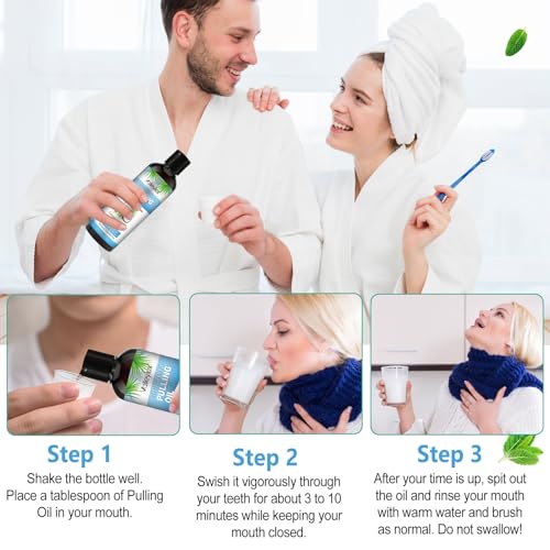 8 Fl.Oz Kokosnuss-Pulling-Öl, Minzöl-Pulling-Mundwasser mit Zungenschaber, alkoholfrei, natürliches Kokosnuss- und Pfefferminzöl-Pulling für Zahnaufhellung, frischen Atem (2 PCS) – Bild 7
