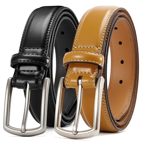 Image of CHAOREN Mens Belts Leather 2 Pack - 1 1 /4 inch Dress Belts for Men Golf Casual Jeans