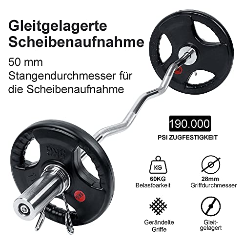 wuuhoo® Barre Curl Diego – 120cm en Acier chromé, Barre d'haltère, Jusqu'à 60kg, Compatible avec Toutes Les plaques Olympiques 50mm, Poignées moletées – Équipement de Gym à Domicile – Image 6