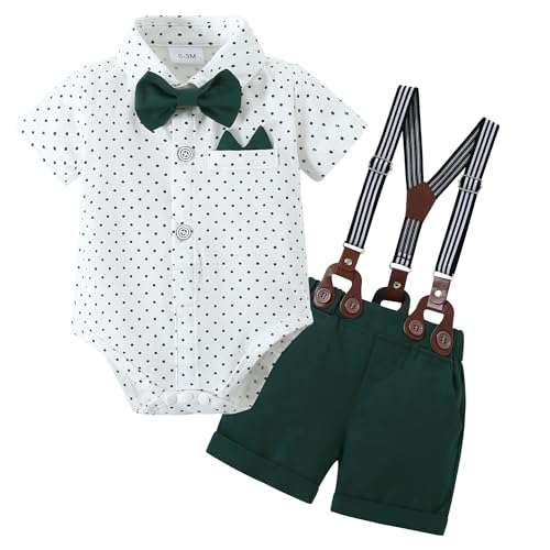 Image of YALLET Baby Boy Clothes Suit Infant Boy Gentleman Outfits Dress Romper Shirt+Bowtie+Suspender Shorts Set