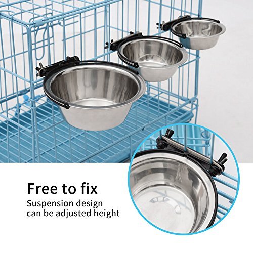 Futternapf Hundenapf Fressnäpfe Edelstahl Hängeschüssel Haustier Essen Wasser Feeder mit Haken für Hunde und Katzen(L)