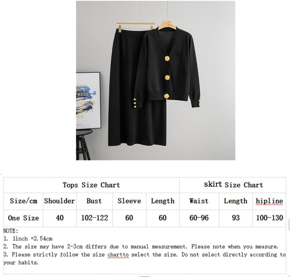 [BSXDIKJZ] 女性用2点セット 長袖ボタンダウンカーディガン ロングスカート ラウンジニットセーターセット